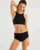 Women Zip Front High Neck Black Two Piece Sports Bikini Women Zip Front High Neck Black Two Piece Sports Bikini