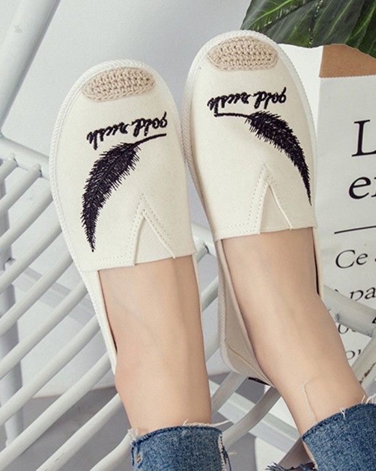 Women Pattern Embroidery Comfy Slip On Casual Canvas Flat Shoes Women Pattern Embroidery Comfy Slip On Casual Canvas Flat Shoes