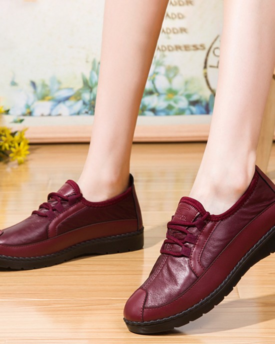 Women Solid Color Round Toe Casual Soft Comfortable Lace Up Flat Loafers Shoes Women Solid Color Round Toe Casual Soft Comfortable Lace Up Flat Loafers Shoes
