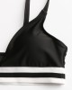 Women Striped Trim Spaghetti Straps Backless Bikini Thong Swimsuit Women Striped Trim Spaghetti Straps Backless Bikini Thong Swimsuit