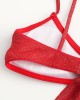 Women Solid Color Back Tie Spaghetti Straps Backless Swimwear Thong Bikini Women Solid Color Back Tie Spaghetti Straps Backless Swimwear Thong Bikini