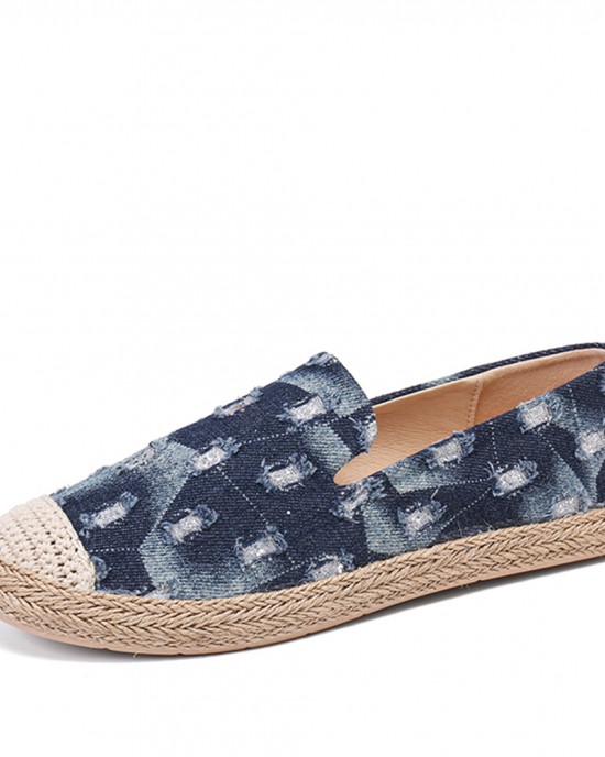 Women Comfy Denim Ripped Design Espadrilles Flats Loafers Women Comfy Denim Ripped Design Espadrilles Flats Loafers