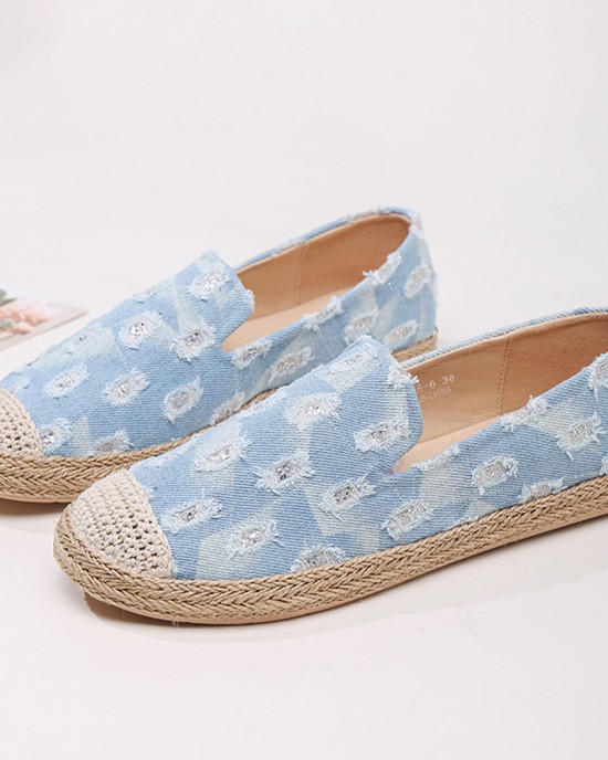 Women Comfy Denim Ripped Design Espadrilles Flats Loafers Women Comfy Denim Ripped Design Espadrilles Flats Loafers