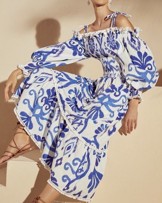 A unique blue and white dress that shows off your personality HF1814-02-04 A unique blue and white dress that shows off your personality HF1814-02-04