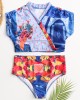 Women Tropical Leaves Print Swimsuit String Short Sleeve High Waist Bikini Women Tropical Leaves Print Swimsuit String Short Sleeve High Waist Bikini