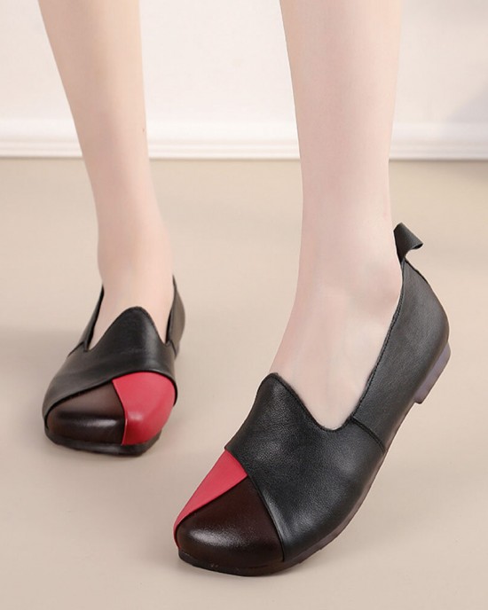 Women Casual Retro Colorblock Genuine Leather Soft Comfortable Lazy Flat Shoes Women Casual Retro Colorblock Genuine Leather Soft Comfortable Lazy Flat Shoes
