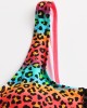 Women Leopard Patchwork Front Zipper Bikini Backless Swimwear Women Leopard Patchwork Front Zipper Bikini Backless Swimwear