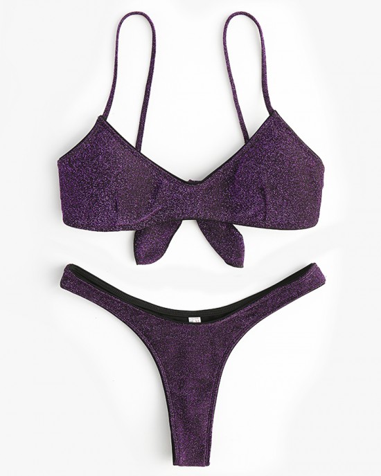 Women Solid Color Back Tie Spaghetti Straps Backless Swimwear Thong Bikini Women Solid Color Back Tie Spaghetti Straps Backless Swimwear Thong Bikini