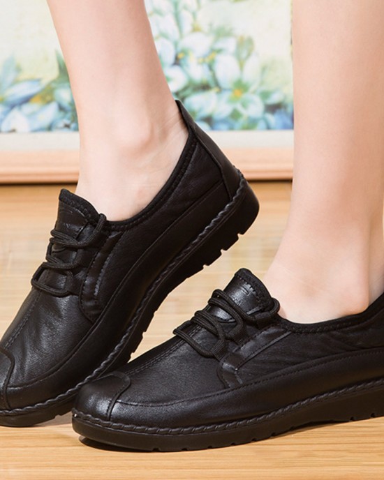 Women Solid Color Round Toe Casual Soft Comfortable Lace Up Flat Loafers Shoes Women Solid Color Round Toe Casual Soft Comfortable Lace Up Flat Loafers Shoes