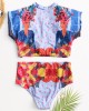 Women Tropical Leaves Print Swimsuit String Short Sleeve High Waist Bikini Women Tropical Leaves Print Swimsuit String Short Sleeve High Waist Bikini