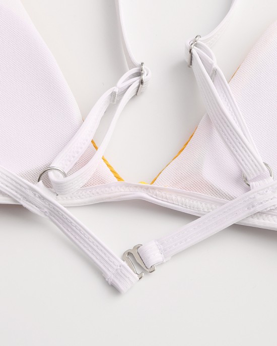 Women Triangle Rib Solid Color Thong Bikini Backless Swimwear Women Triangle Rib Solid Color Thong Bikini Backless Swimwear