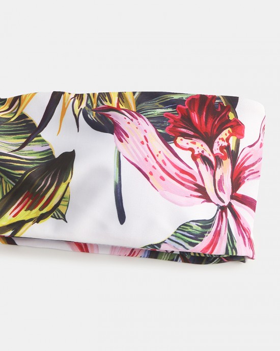 Women Tropical Print Bandeau Bikini Thong Backless Swimsuit Women Tropical Print Bandeau Bikini Thong Backless Swimsuit