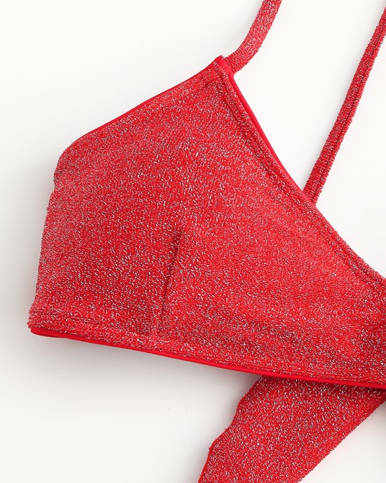 Women Solid Color Back Tie Spaghetti Straps Backless Swimwear Thong Bikini Women Solid Color Back Tie Spaghetti Straps Backless Swimwear Thong Bikini