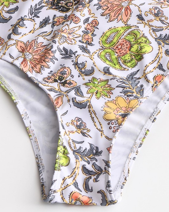 Women Design Floral Print String Ruffles Straps One Piece Backless Swimwear Women Design Floral Print String Ruffles Straps One Piece Backless Swimwear