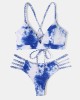 Women Tie Dye Criss Cross Back Bandage Backless High Fork Bikini Women Tie Dye Criss Cross Back Bandage Backless High Fork Bikini
