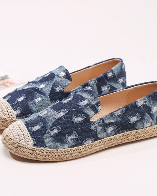 Women Comfy Denim Ripped Design Espadrilles Flats Loafers Women Comfy Denim Ripped Design Espadrilles Flats Loafers