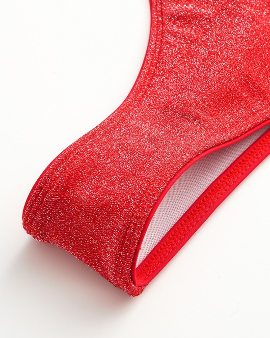Women Solid Color Back Tie Spaghetti Straps Backless Swimwear Thong Bikini Women Solid Color Back Tie Spaghetti Straps Backless Swimwear Thong Bikini