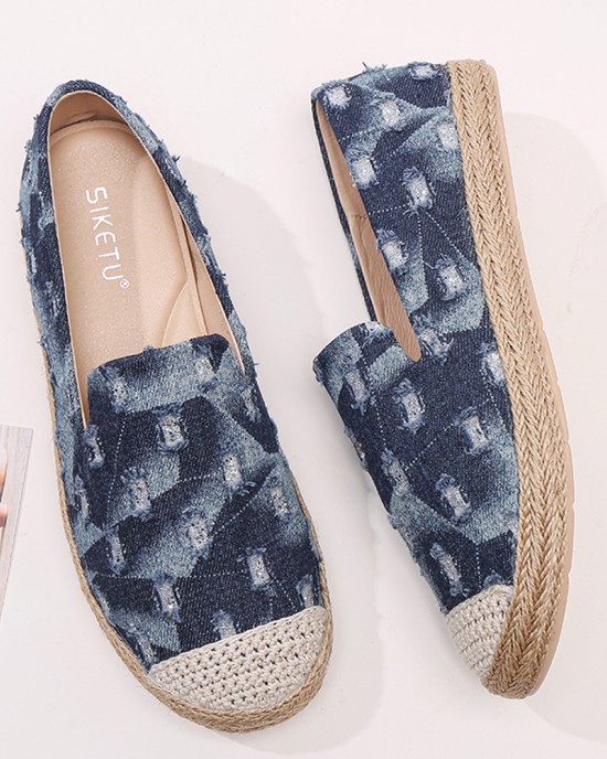 Women Comfy Denim Ripped Design Espadrilles Flats Loafers Women Comfy Denim Ripped Design Espadrilles Flats Loafers
