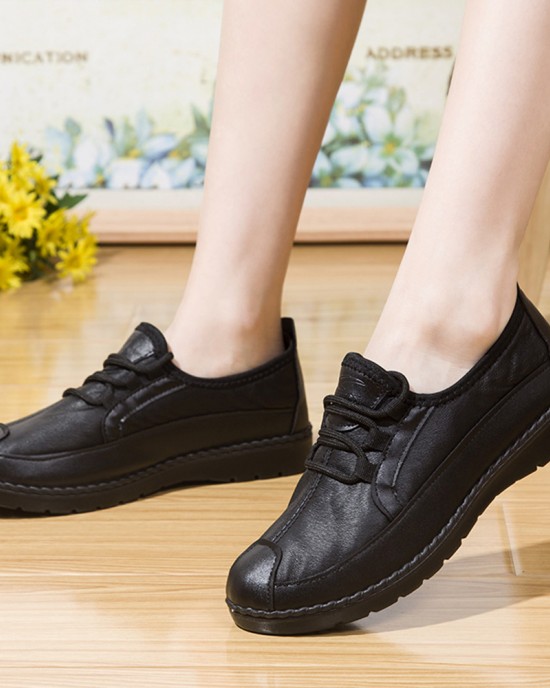 Women Solid Color Round Toe Casual Soft Comfortable Lace Up Flat Loafers Shoes Women Solid Color Round Toe Casual Soft Comfortable Lace Up Flat Loafers Shoes