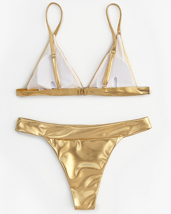 Women Triangle Bronzing Solid Color Thong Bikini Women Triangle Bronzing Solid Color Thong Bikini