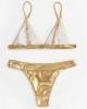 Women Triangle Bronzing Solid Color Thong Bikini Women Triangle Bronzing Solid Color Thong Bikini