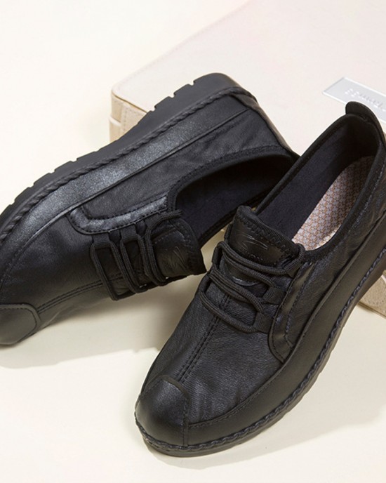 Women Solid Color Round Toe Casual Soft Comfortable Lace Up Flat Loafers Shoes Women Solid Color Round Toe Casual Soft Comfortable Lace Up Flat Loafers Shoes