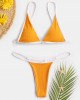 Women Triangle Rib Solid Color Thong Bikini Backless Swimwear Women Triangle Rib Solid Color Thong Bikini Backless Swimwear