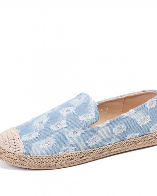 Women Comfy Denim Ripped Design Espadrilles Flats Loafers Women Comfy Denim Ripped Design Espadrilles Flats Loafers