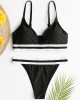 Women Striped Trim Spaghetti Straps Backless Bikini Thong Swimsuit Women Striped Trim Spaghetti Straps Backless Bikini Thong Swimsuit