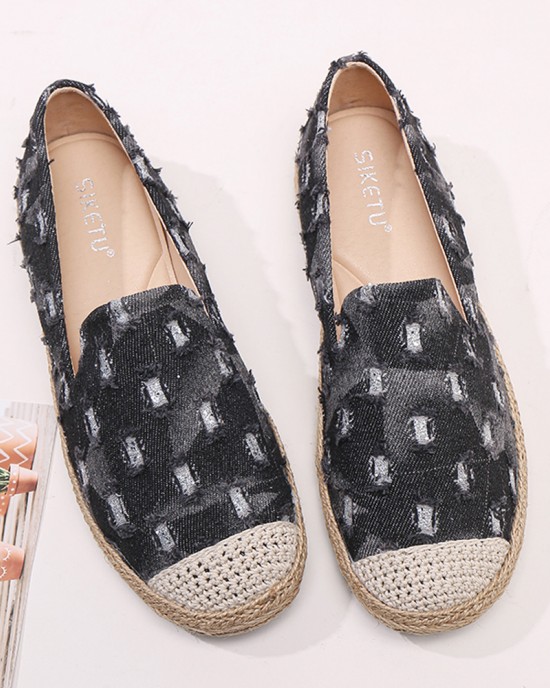 Women Comfy Denim Ripped Design Espadrilles Flats Loafers Women Comfy Denim Ripped Design Espadrilles Flats Loafers