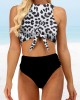 Women Leopard Print Tie Front High Neck Hot High Waist Bikini Women Leopard Print Tie Front High Neck Hot High Waist Bikini