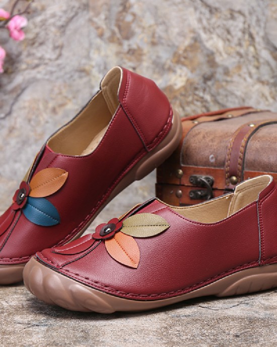 Women Retro Flower Stitching Comfy Round Toe Slip On Flat Loafers Shoes Women Retro Flower Stitching Comfy Round Toe Slip On Flat Loafers Shoes
