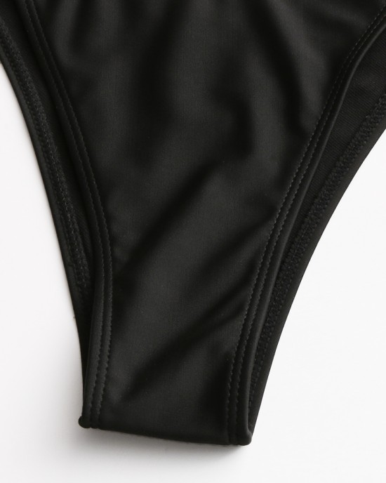 Women Striped Trim Spaghetti Straps Backless Bikini Thong Swimsuit Women Striped Trim Spaghetti Straps Backless Bikini Thong Swimsuit