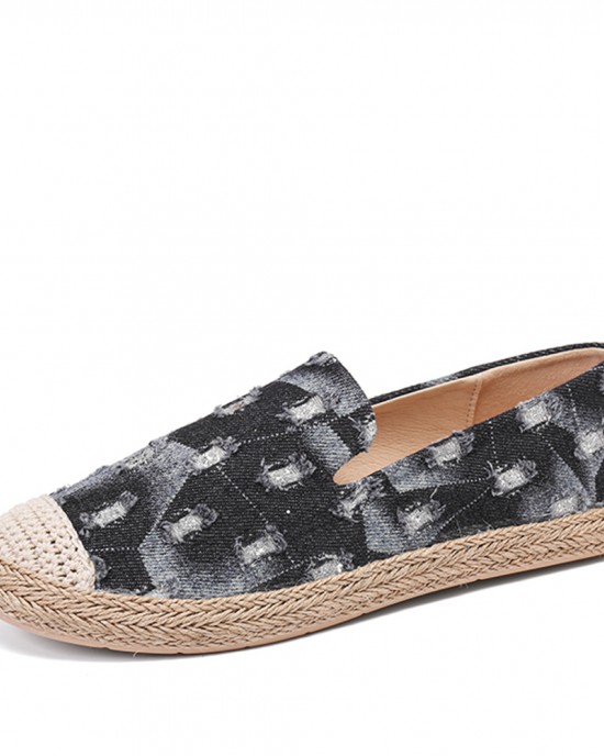 Women Comfy Denim Ripped Design Espadrilles Flats Loafers Women Comfy Denim Ripped Design Espadrilles Flats Loafers