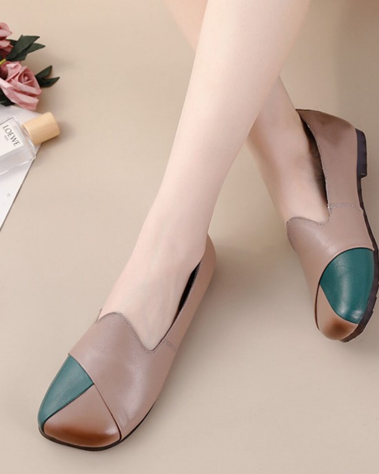Women Casual Retro Colorblock Genuine Leather Soft Comfortable Lazy Flat Shoes Women Casual Retro Colorblock Genuine Leather Soft Comfortable Lazy Flat Shoes