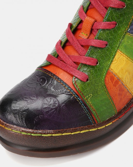 Casual Lace Up Rainbow Print Stitching Loafers Shoes Women’s Leather Comfy Flats Casual Lace Up Rainbow Print Stitching Loafers Shoes Women’s Leather Comfy Flats