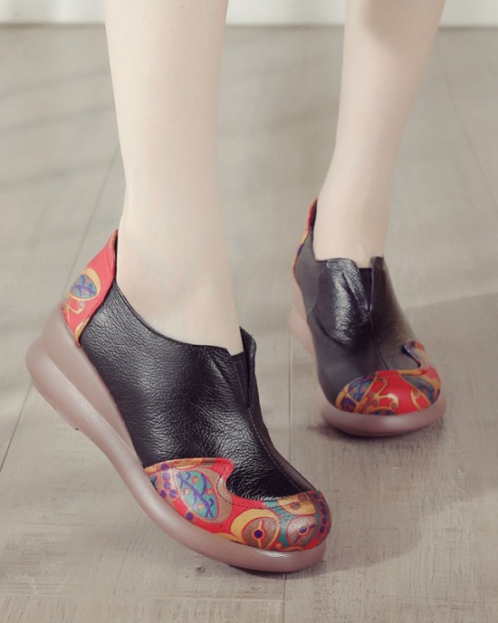 Women Retro Ethnic Floral Pattern Splicing Lightweight Slip Resistant Wedges Women Retro Ethnic Floral Pattern Splicing Lightweight Slip Resistant Wedges