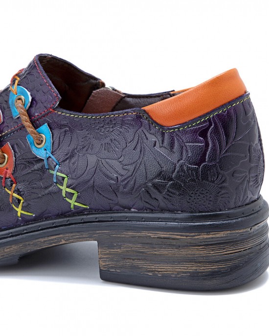 Retro Ethnic Loafers Shoes Printed Embossed Patched Stitching Leather Side Zipper Flats Retro Ethnic Loafers Shoes Printed Embossed Patched Stitching Leather Side Zipper Flats
