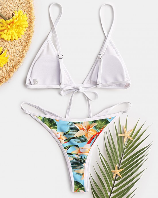 Women Tropical Print Triangle String Hot Swimwear Backless Bikini Women Tropical Print Triangle String Hot Swimwear Backless Bikini