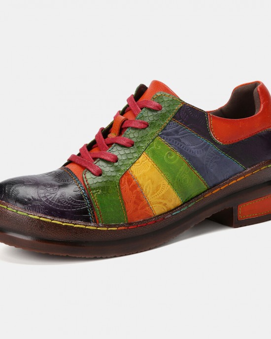 Casual Lace Up Rainbow Print Stitching Loafers Shoes Women’s Leather Comfy Flats Casual Lace Up Rainbow Print Stitching Loafers Shoes Women’s Leather Comfy Flats