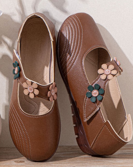Women Vintage Floral Pattern Round Toe Breathable Soft Sole Comfy Flats Women Vintage Floral Pattern Round Toe Breathable Soft Sole Comfy Flats