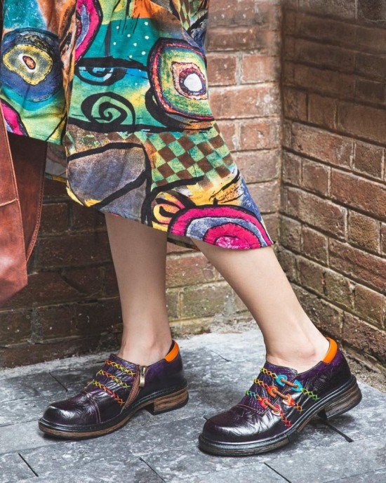 Retro Ethnic Loafers Shoes Printed Embossed Patched Stitching Leather Side Zipper Flats Retro Ethnic Loafers Shoes Printed Embossed Patched Stitching Leather Side Zipper Flats