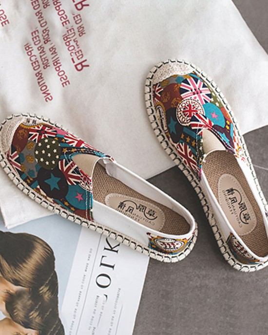 Women Pattern Slip On Comfy Hand Stitching Casual Flat Loafers Shoes Women Pattern Slip On Comfy Hand Stitching Casual Flat Loafers Shoes
