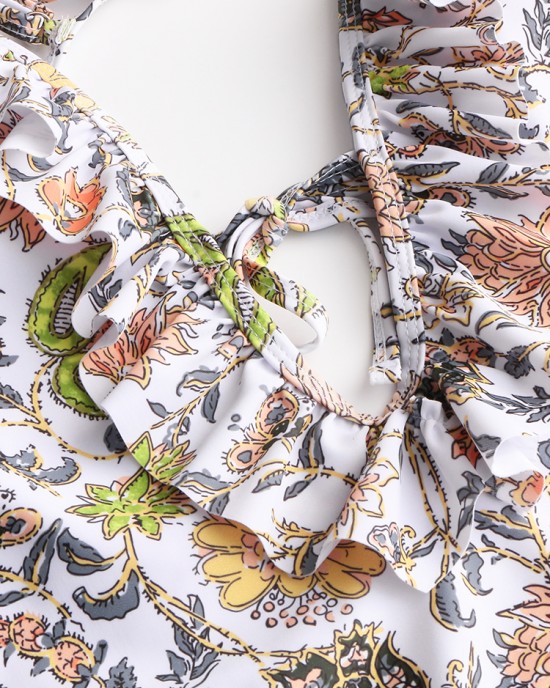 Women Design Floral Print String Ruffles Straps One Piece Backless Swimwear Women Design Floral Print String Ruffles Straps One Piece Backless Swimwear