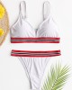Women Striped Trim Spaghetti Straps Backless Bikini Thong Swimsuit Women Striped Trim Spaghetti Straps Backless Bikini Thong Swimsuit