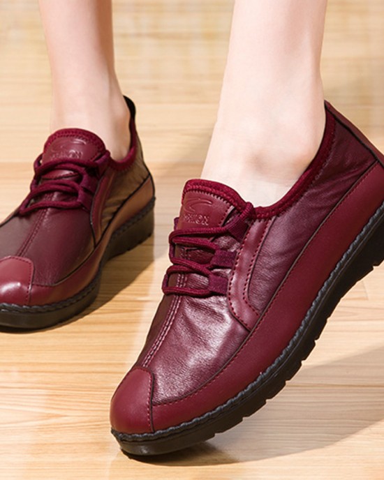 Women Solid Color Round Toe Casual Soft Comfortable Lace Up Flat Loafers Shoes Women Solid Color Round Toe Casual Soft Comfortable Lace Up Flat Loafers Shoes