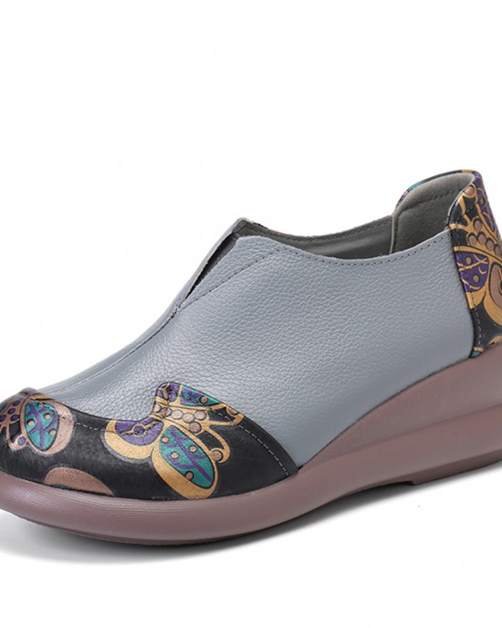 Women Retro Ethnic Floral Pattern Splicing Lightweight Slip Resistant Wedges Women Retro Ethnic Floral Pattern Splicing Lightweight Slip Resistant Wedges