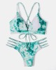 Women Tie Dye Criss Cross Back Bandage Backless High Fork Bikini Women Tie Dye Criss Cross Back Bandage Backless High Fork Bikini