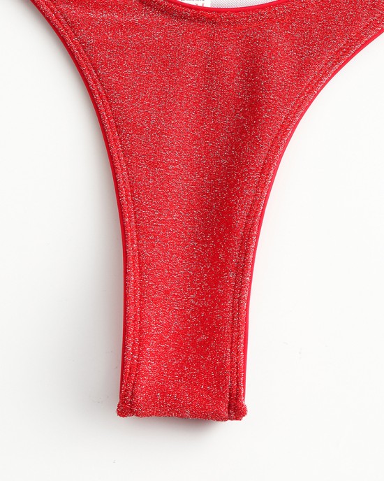 Women Solid Color Back Tie Spaghetti Straps Backless Swimwear Thong Bikini Women Solid Color Back Tie Spaghetti Straps Backless Swimwear Thong Bikini