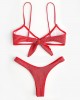 Women Solid Color Back Tie Spaghetti Straps Backless Swimwear Thong Bikini Women Solid Color Back Tie Spaghetti Straps Backless Swimwear Thong Bikini
